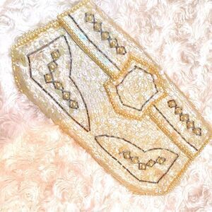 Vintage 1950s Mid-Century Modern Beaded Sequin Evening Clutch Envelope Purse